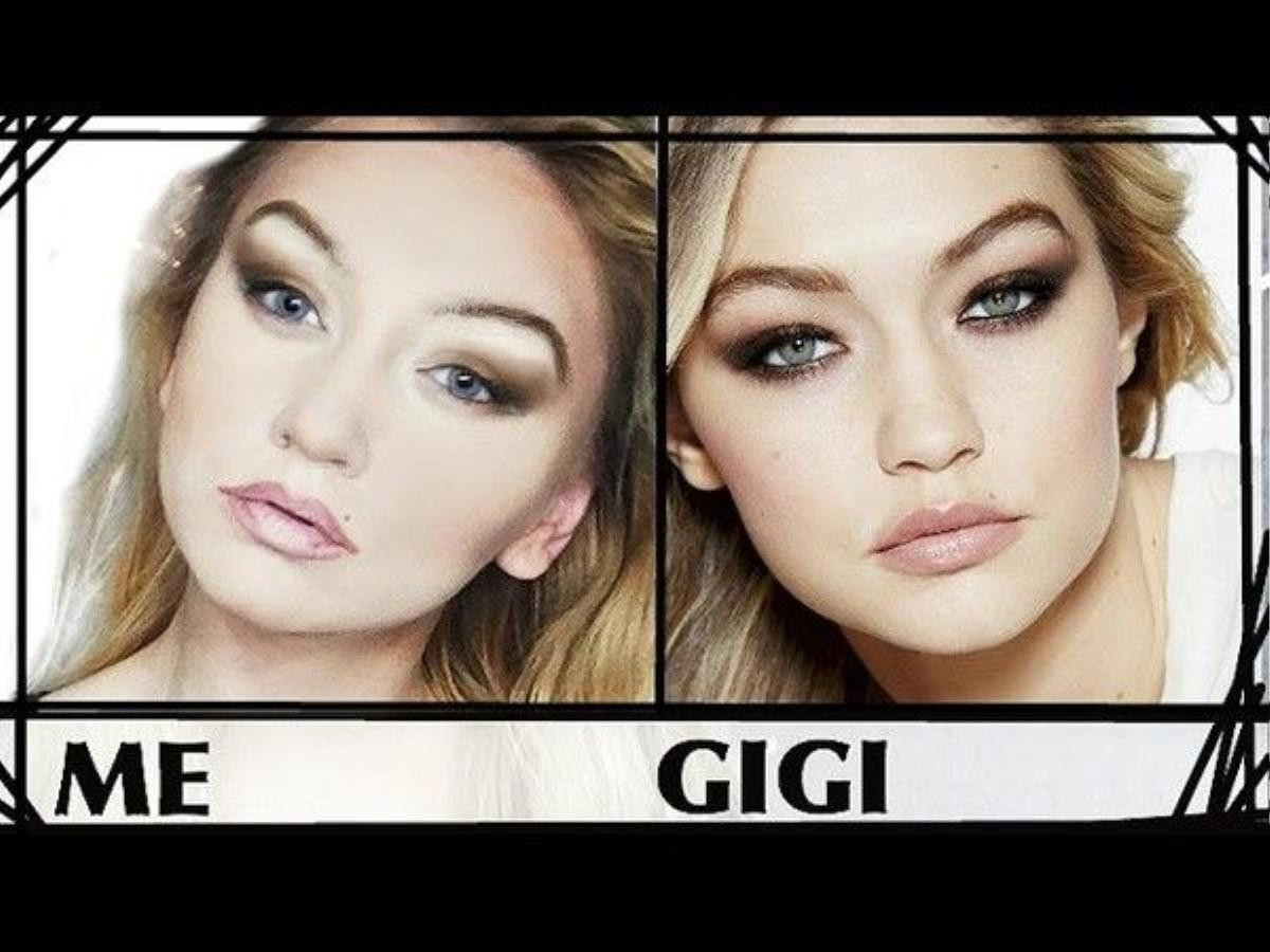 Gigi Hadid (phải) bên "chị em song sinh" được tạo ra nhờ kỹ thuật make up. 